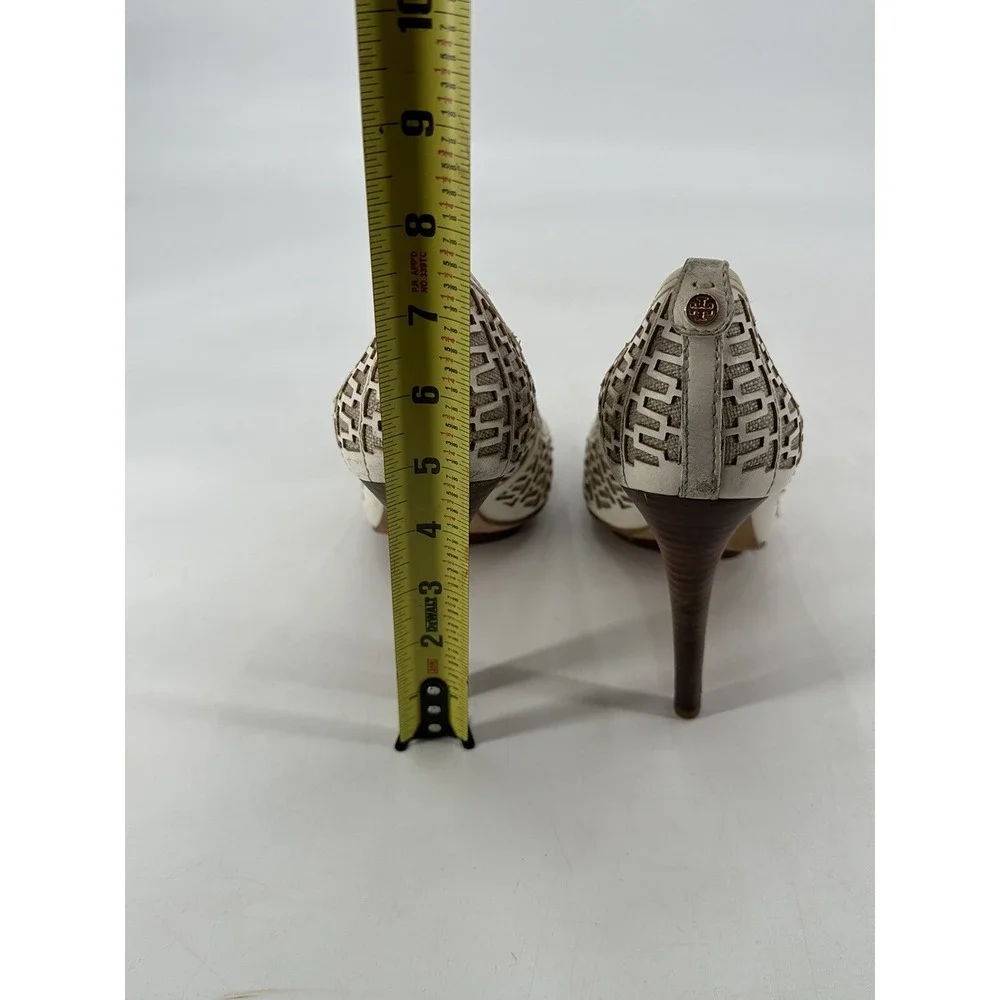 TORY BURCH‎ REGAN LEATHER WHITE OFF HEEL PUMP OPEN TOE SIZE 10.5